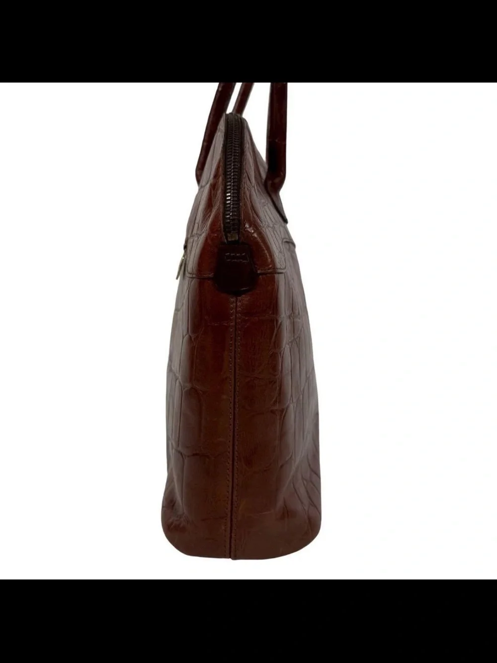 Mulberry Croc-Embossed Leather Shoulder Bag in Dark Brown